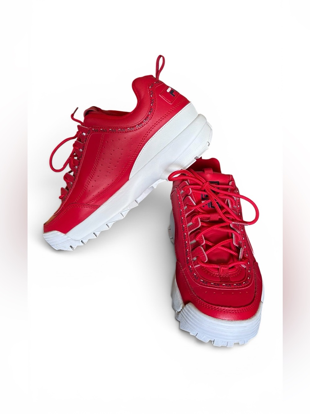 FILA Disruptor II Women's Red Leather Sneakers Size 10 - Picture 4 of 6